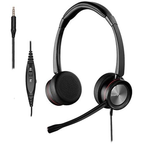Sinseng 3.5mm Cell Phone Headset with Microphone, Wired Truck Drivers Headphones with Noise Canceling Mic for Office Work Call Center, Compatible with iPhone Samsung Huawei HTC BlackBerry Smartphones