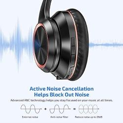 LETSCOM Active Noise Cancelling Headphones, Wireless Over-Ear Headphones, Bluetooth Headphones with Microphone, 35H Playtime, Deep Bass, Comfortable Protein Earpads for Travel Home Office-Black Red