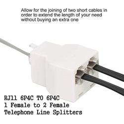 RJ11 6P4C 3Female Telephone Splitter Adapter Cable,Telephone Landline Cable Connector and Separator(3Pack，White)