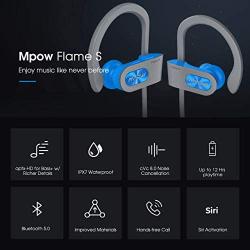 Mpow Flame S Bluetooth Headphones Sports, aptX-HD Bass+ Loud Sound, Bluetooth 5.0 Sport Headphones Running Earbuds W/12H Playtime, IPX7 Waterproof, cVc8.0 Noise Cancelling Mic W/Carrying Case,BlueGrey