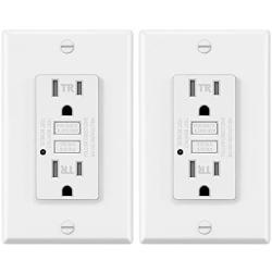 2 Pack - ELECTECK 15A/125V Tamper Resistant GFCI Outlet, Duplex Receptacle with LED Indicator, Decorator Wall Plate and Screws Included, Residential and Commercial Grade, ETL Certified, White