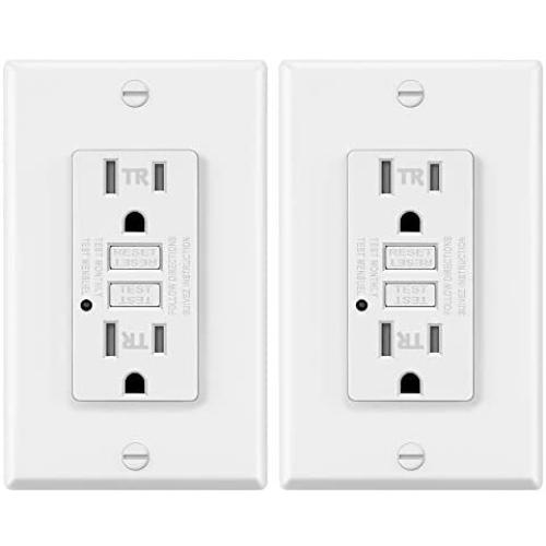 2 Pack - ELECTECK 15A/125V Tamper Resistant GFCI Outlet, Duplex Receptacle with LED Indicator, Decorator Wall Plate and Screws Included, Residential and Commercial Grade, ETL Certified, White