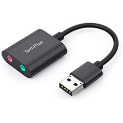 TechRise USB Audio Adapter External Stereo Sound Card with 3.5mm Headphone and Microphone Jack for Windows, Mac, Linux, PC, Laptops, Desktops