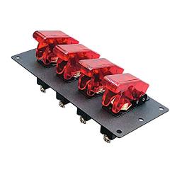 MGI SpeedWare Black 4 Toggle Switch Panel, Powder Coat Steel, Safety Flip Covers (Red)