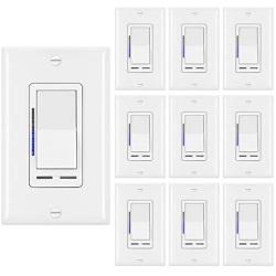 [10 Pack] BESTTEN Digital Dimmer Light Switch with LED Indicator, Horizontal Dimming Slider Bar, Single Pole or 3-Way, for Dimmable LED Lights, CFL, Incandescent, Halogen Bulbs, UL Listed, White