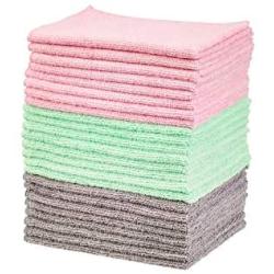 Amazon Basics Green, Gray and Pink Microfiber Cleaning Cloth, 24-Pack