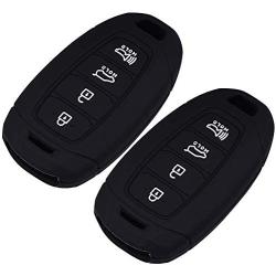 Lcyam Key Fob Cover Silicone Case Remote Holder Fits for 2019 2020 Hyundai Kona Santa Fe Veloster Sonata Keyless Smart Key 4 Button (Black Black)