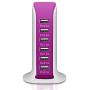 USB Tower Power Adapter 6-Port Smart IC Tech Charging Station with Quick Charge 2.1 for Phone, Tablets, and More (Rose Red)