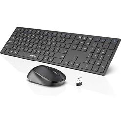 Wireless Keyboard and Mouse Combo, WisFox 2.4G Full-Size Slim Thin Wireless Keyboard Mouse for Windows, Computer, Desktop, PC, Laptop Mac (Dark Black)