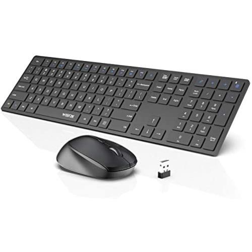 Wireless Keyboard and Mouse Combo, WisFox 2.4G Full-Size Slim Thin Wireless Keyboard Mouse for Windows, Computer, Desktop, PC, Laptop Mac (Dark Black)