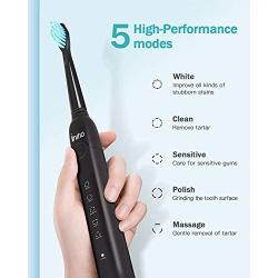 Initio Sonic Electric Toothbrush, 5 Modes with Smart Timer, 8 Brush Heads & Travel Case Included, Rechargeable Toothbrush, Oral Care Whitening Toothbrush
