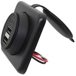 DAMAVO YM1236 Panel Dual USB Car Charger Socket Power Outlet with Cap, Dual Port 12V-24V Quick Car Charger, for Cars, Bus, RV, Boat, Automotive Marine ATV Truck Golf Cart (Surface Mount Installation)