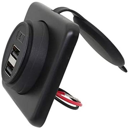 DAMAVO YM1236 Panel Dual USB Car Charger Socket Power Outlet with Cap, Dual Port 12V-24V Quick Car Charger, for Cars, Bus, RV, Boat, Automotive Marine ATV Truck Golf Cart (Surface Mount Installation)