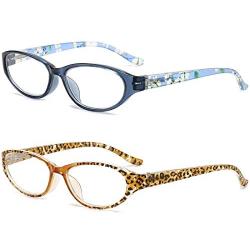 Cat Eye Reading Glasses for Womens - 2 Pairs Blue Light Blocking Computer Readers +1.5 Anti-blue Lightweight Quality Ladies Eyeglass