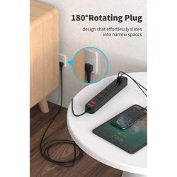 2 Prong Power Strip, NTONPOWER 10ft Long Cord Power Strip with Rotating Plug, 4-Outlet Surge Protector with 4 USB Charging Ports for Smartphone Home Office Desktop, 1700 J, Black