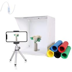 QYXINC Photo Studio Light Box with Mini Tripod，Ring Light Box with 128 LED，12.8inch Shooting Tent with 6 Color Photography Backdrop，Portable Folding Photo Studio Box with White Light Warm Light