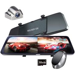 WOLFBOX Mirror Dash Cam Front and Rear Camera with Detached Front Camera,10'' Anti Glare Rear View Camera,1920P Dual Cameras,Dash Cam for Car with Night Vision,Waterproof Backup Camera