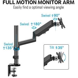 MOUNTUP Single Monitor Mount, Height Adjustable Gas Spring Monitor Arm Desk Mount for 17-32 Inch Computer Screens, Swivel Monitor Stand Holds 2.2-17.6 lbs, Fits VESA 75x75mm & 100x100mm