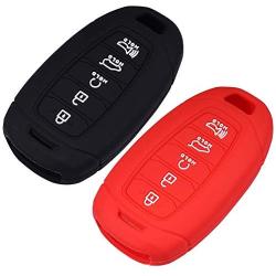 Lcyam Key Fob Cover Silicone Case Remote Holder Compatible with 2019 2020 2021 Hyundai Palisade Keyless Push Start 5 Button (Black Red)