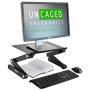 WorkEZ Monitor Stand ergonomic adjustable height and angle single computer monitor riser. Portable folding aluminum holder mount for desktop pc monitors screens organizer black