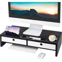 Monitor Stand Riser with Drawers,Desk Organizer with Keyboard Storage,Computer Accessories Sturdy Laptop Cellphone TV Printer Stand for Home & Office Use,22” Lx 10.6”W x 4.8”H,Black