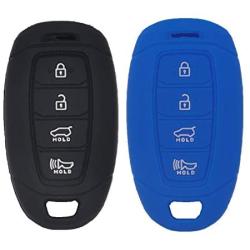 WEIBISS 2 Pack 4 Buttons Smart Rubber Key Fob Remote Cover Keyless Entry Case Holder Protector Skin Compatible with Hyundai Kona Azera Grandeur IG, Black Blue