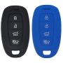 WEIBISS 2 Pack 4 Buttons Smart Rubber Key Fob Remote Cover Keyless Entry Case Holder Protector Skin Compatible with Hyundai Kona Azera Grandeur IG, Black Blue