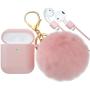 CTYBB for Airpod Case,Silicone Airpods Case Cover with Fur Ball Keychain Compatible with Apple Airpods 2/1 (Front LED Visible) Light Pink