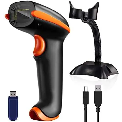 Tera Barcode Scanner Wireless Versatile 2-in-1 (2.4Ghz Wireless+USB 2.0 Wired) Rechargeable 1D Barcode Reader USB Handheld Bar Code Scanner Wireless with Stand
