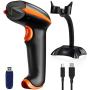 Tera Barcode Scanner Wireless Versatile 2-in-1 (2.4Ghz Wireless+USB 2.0 Wired) Rechargeable 1D Barcode Reader USB Handheld Bar Code Scanner Wireless with Stand