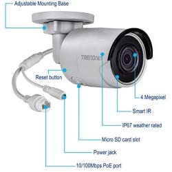 TRENDnet Indoor/Outdoor 4MP H.265 120dB WDR PoE Bullet Network Camera, TV-IP1314PI, IP67 Weather Rated Housing, Smart Covert IR Night Vision up to 30m (98 ft.), microSD Card Slot (up to 128GB)