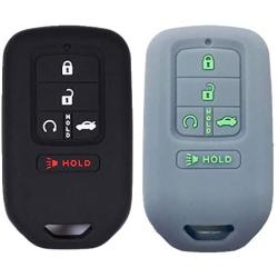 KOSMIQ 2Pcs Smart Key Fob Skin Cover Case Jakcet Shell Bag Protector for 2020 2019 2018 2017 2016 2015 Honda Accord Civic CR-V CRV Pilot EX-L Touring Premium Black Purple (Black+LightGray)