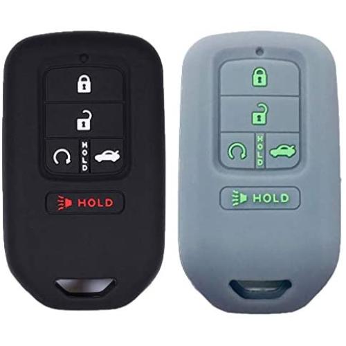 KOSMIQ 2Pcs Smart Key Fob Skin Cover Case Jakcet Shell Bag Protector for 2020 2019 2018 2017 2016 2015 Honda Accord Civic CR-V CRV Pilot EX-L Touring Premium Black Purple (Black+LightGray)
