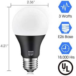 A19 Black Light Bulb, 3W Equivalent 40W, E26 Base Non-dimmable LED Bulb for Indoor Use, Party Decoration, Home and Holiday Lighting, UL Listed, 2 Pack.