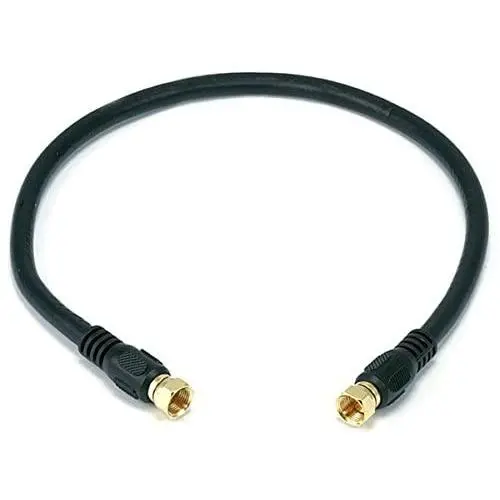 Monoprice 105359 RG6 Quad Shield CL2 Coaxial Cable with F Type Connector, 1.5Ft, Black