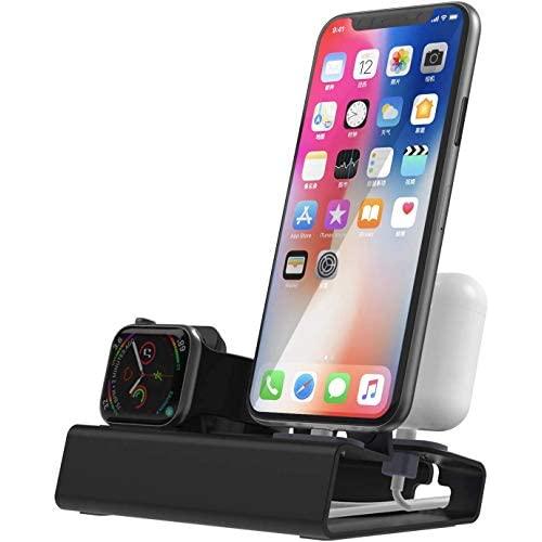 Aluminum Charging Stand for Apple Watch iPhone Charging Station for Apple Products 3 in 1 iWatch Charger Stand for Apple Watch Series 6 SE 5 4 3 2 44mm 40mm 42mm 38mm Nightstand Mode Airpods Pro 2 1