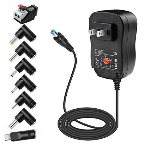 Belker 45W 5V 6V 7.5V 9V 12V 13.5V 15V Universal AC DC Power Supply Adapter for Household Electronics LED Light Strip - 1A 2A 3A 3000mA Amp - Fast USB Charging Port 5V 2A 2.4A