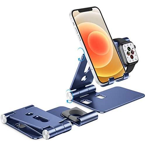 Cell Phone Stand for Apple Watch - OMOTON 2 in 1 Aluminum Foldable Charging Dock Stand for Apple Watch 5/4/3/2/1 and iPhone 11/11 Pro/11 Pro Max/XR/Xs/Xs Max (Deep Navy)