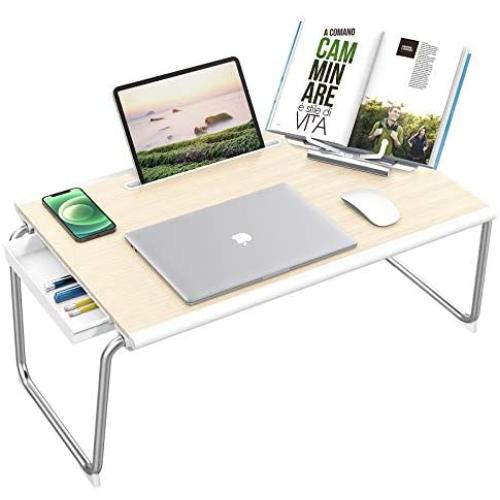 [XXL Large Size] Nulaxy Laptop Bed Tray Desk,Foldable Laptop Bed Tray Table with Storage Drawer and Book Stand for Bed & Sofa , Working, Writing, Gaming, Drawing(White Oak)