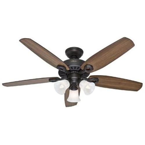 Hunter Builder Plus Indoor Ceiling Fan with LED Lights and Pull Chain Control, 52'', New Bronze