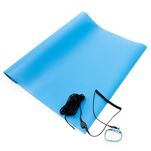 Bertech-3059 ESD Three Layer Vinyl Mat Kit (Made in USA), 2 Feet Wide x 6 Feet Long x 0.094 Inches Thick, Blue, Includes a Wrist Strap and Grounding Cord, RoHS and REACH Compliant