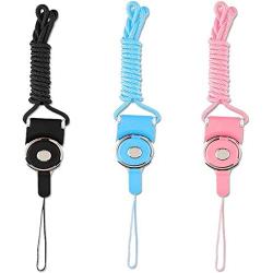 Phone Neck Strap Lanyard Quick Release ID Holder Neck Lanyard,3 PCS 19'' Detachable Necklace Neck Band,Whistles Strap for iPhone,ID Badge Holder with a Lanyard Hole-Black+Sky Blue+Pink