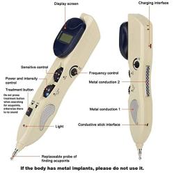 Rhorawill Electronic Acupuncture Pen USB Rechargeable Meridian Energy Pen Massage Pen with Trigger Point Chart Pain Relief Miracle Therapy Pen Meridian Stimulator