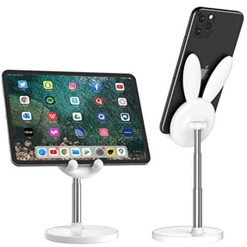 Cell Phone Stand,Angle Height Adjustable Nediea Cell Phone Stand for Desk,Cute Rabbit Phone Holder Stand for Desk, Compatible with All Mobile Phones,iPhone,Samsung,Pixel,iPad,Tablet(4-13in) (White)