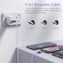 Melonboy Magnetic Charging Cable(3 Pack, 3.3ft/6.6ft/6.6ft) Soft & Tangle-Free Liquid Silicone Cable, 3 in 1 Magnetic Phone Charger Cable Compatible with Type-C, Micro USB and iProduct Devices-Purple