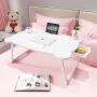 MJUNM Laptop Desk, Lap Desk Bed Table Tray for Eating Writing Foldable Desk with iPad Slots for Adults/Students/Kids, Adjustable Notebook Stand with Drawer, Card Slot and Cup Holder, White