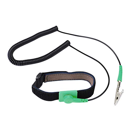 Anti Static Wrist Strap, Strap Anti Shock Wristband Bracelet with Grounding Wire, Alligator Clip, Extendable Long Cord, Green