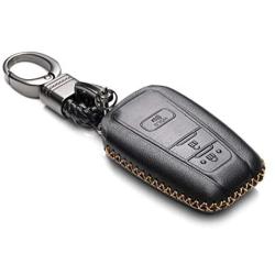 Vitodeco Genuine Leather Remote Key Fob Case Cover Protector with Key Chain for 2019 Toyota Corolla Hatchback, Rav 4, Avalon, Camry, Prius, C-HR (3 Buttons, Black)