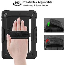 SEYMAC stock Case for iPad 6th/5th Generation, 3-Layer Protection Case with [360 Degrees Rotating Stand] Hand Strap &[Pencil Holder] for iPad 5th/6th 2018/2017, Air 2 and Pro 9.7 (Black)