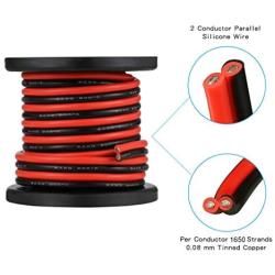 BNTECHGO 8 Gauge Flexible 2 Conductor Parallel Silicone Wire Spool Red Black High Resistant 200 deg C 600V for Single Color LED Strip Extension Cable Cord,model,20ft Stranded Copper Wire